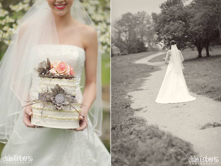Ruffled cake, fabric flowers, and a beautiful bride ... Styled in Knoxville, Julie Roberts Photography