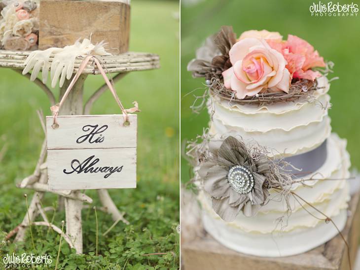 Ruffled cake, fabric flowers, and a beautiful bride ... Styled in Knoxville, Julie Roberts Photography