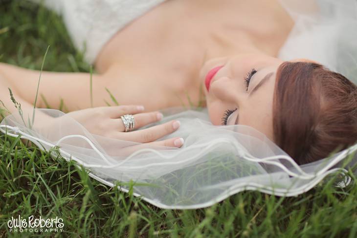 Ruffled cake, fabric flowers, and a beautiful bride ... Styled in Knoxville, Julie Roberts Photography