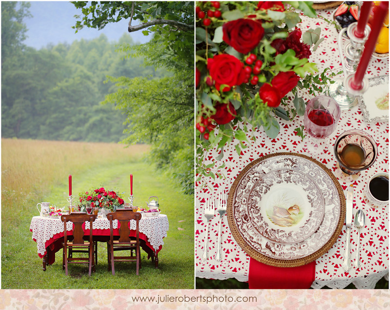 Woodland Inspiration Shoot with Lace Details and Red Flowers :  Knoxville Weddings : Styled by The Bride Link, Julie Roberts Photography